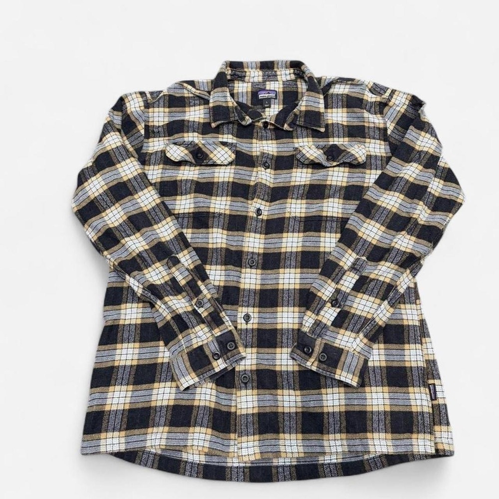 Patagonia Shirt Mens Large Black Plaid Fjord Flannel Button Front Long Sleeve